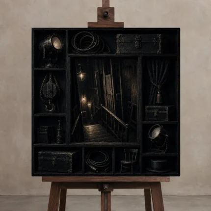 Premium Wall Art Kare Html Edition – NM3-BLK-NT-S-004 displayed on a studio easel