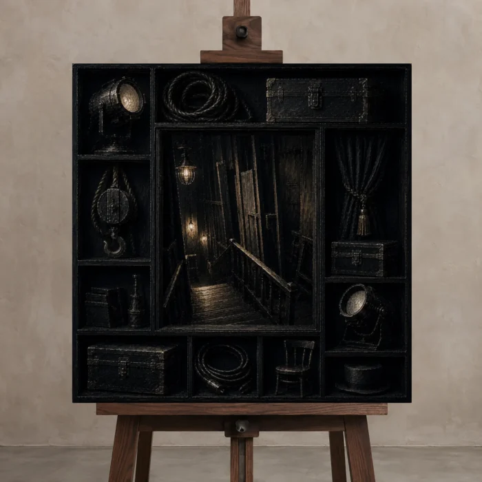 Premium Wall Art Kare Html Edition – NM3-BLK-NT-S-004 displayed on a studio easel