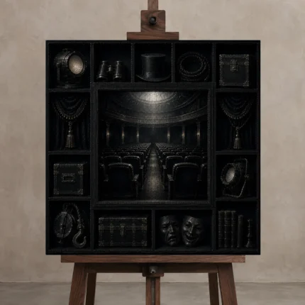 Premium Wall Art Kare Html Edition – NM3-BLK-NT-S-005 displayed on a studio easel