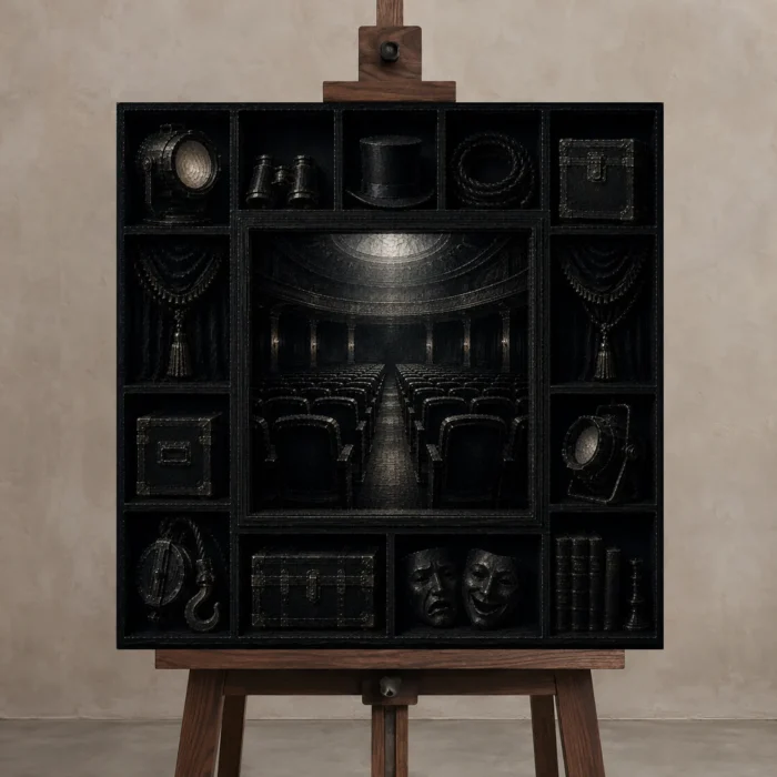 Premium Wall Art Kare Html Edition – NM3-BLK-NT-S-005 displayed on a studio easel
