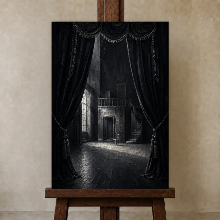 Premium Wall Art Dikey Html Edition – NM3-BLK-NT-V-002 displayed on a studio easel