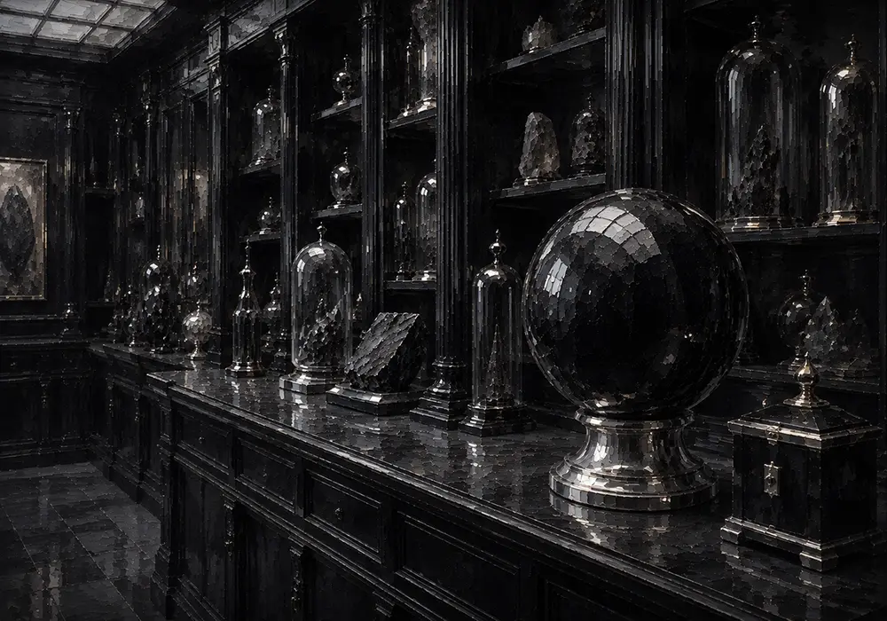 Obsidian Interlude Polished Stone Sphere Reflecting A Narrow Light Black Study Wall Art