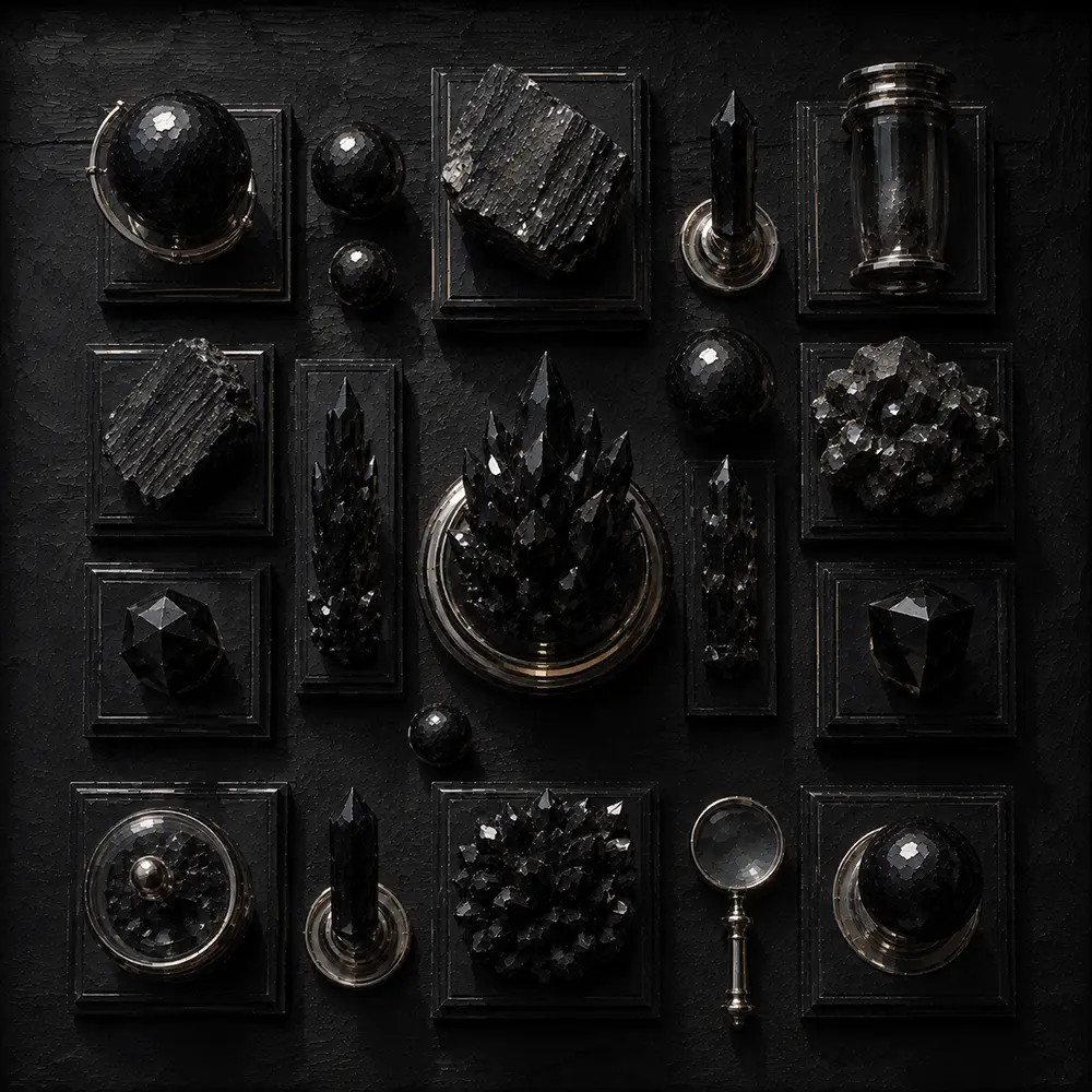 Obsidian Emblem Collection Of Black Mineral Forms Black Living Room Wall Art