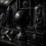 Obsidian Study Polished Stone Sphere Reflecting A Narrow Light Black Study Wall Art