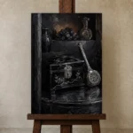 Premium Wall Art Dikey Html Edition – NM3-BLK-OC-V-003 displayed on a studio easel