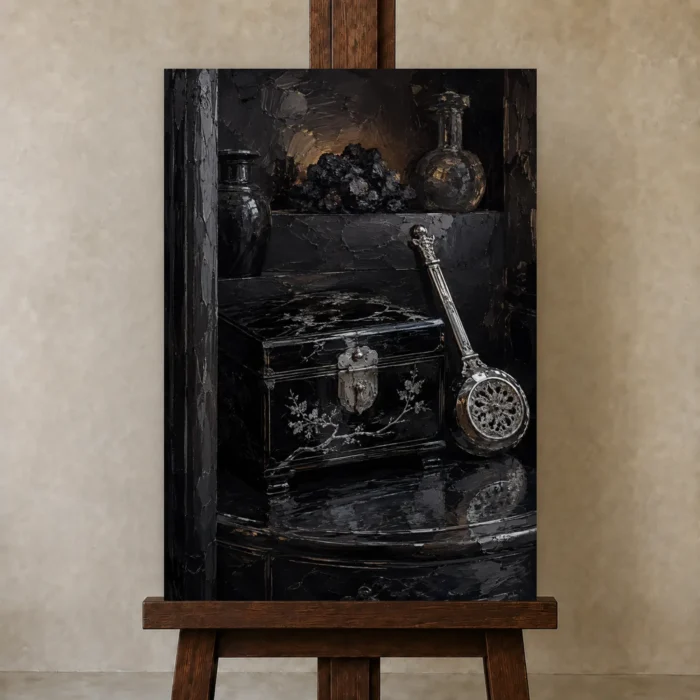 Premium Wall Art Dikey Html Edition – NM3-BLK-OC-V-003 displayed on a studio easel