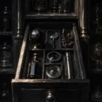 Obsidian Ascent Cabinet Drawer Of Dark Artifacts And Lenses Black Living Room Wall Art