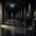 Shadow Salon Empty Gallery Corridor Lined With Shadowed Plinths Black Home Office Wall Art