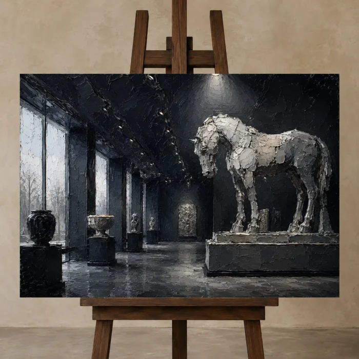 Premium Wall Art Yatay Html Edition – NM3-BLK-SH-H-003 displayed on a studio easel