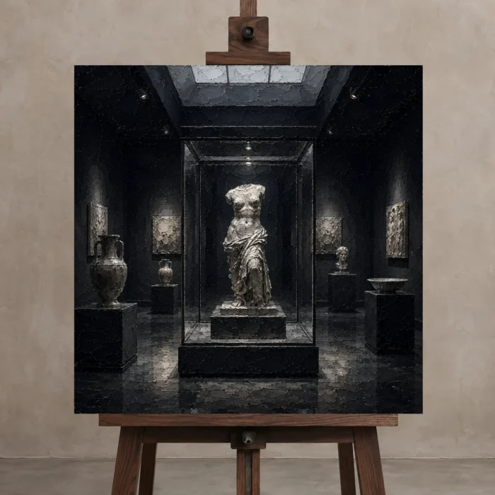 Premium Wall Art Kare Html Edition – NM3-BLK-SH-S-001 displayed on a studio easel