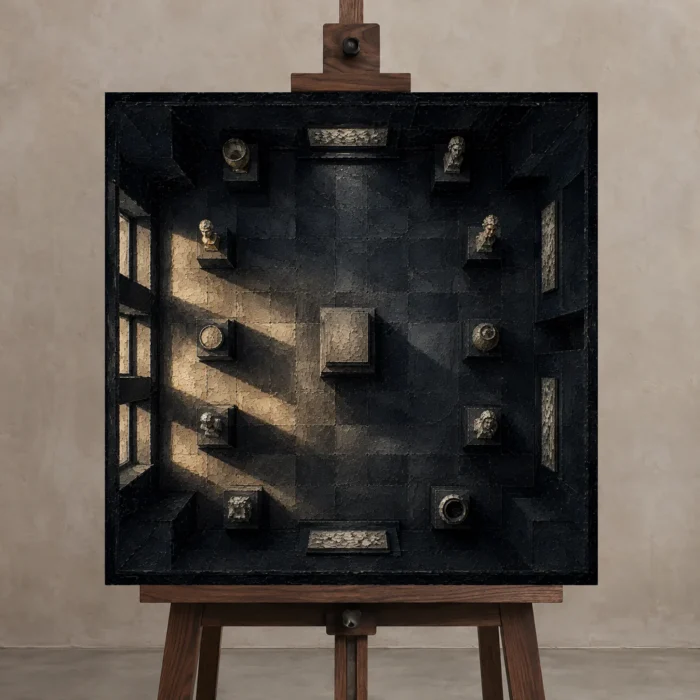Premium Wall Art Kare Html Edition – NM3-BLK-SH-S-002 displayed on a studio easel