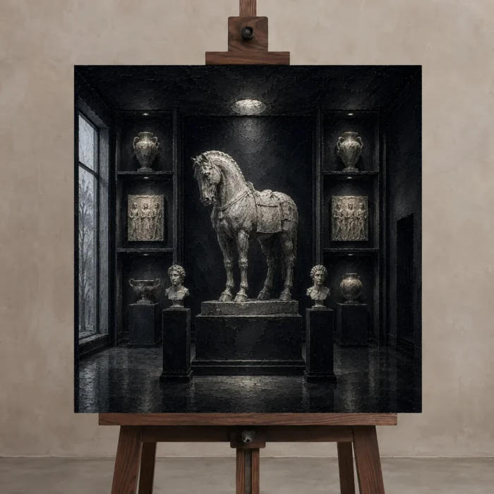 Premium Wall Art Kare Html Edition – NM3-BLK-SH-S-003 displayed on a studio easel