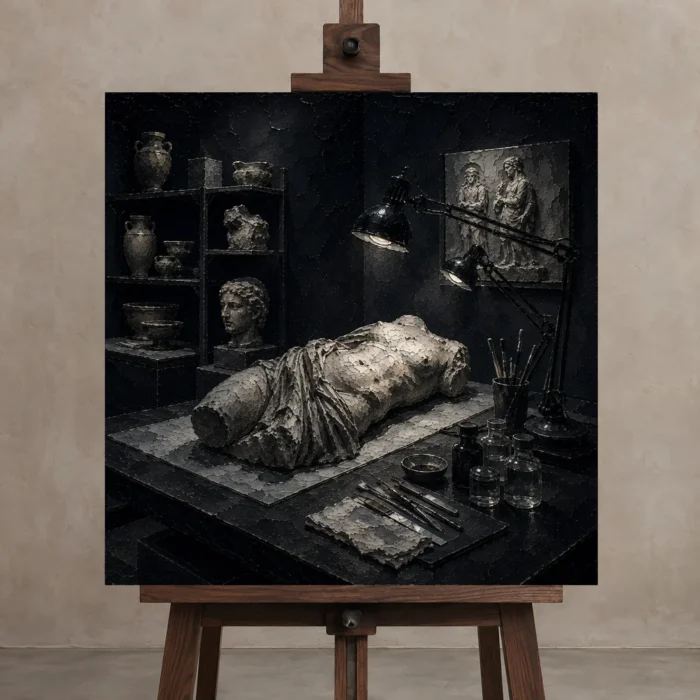 Premium Wall Art Kare Html Edition – NM3-BLK-SH-S-004 displayed on a studio easel