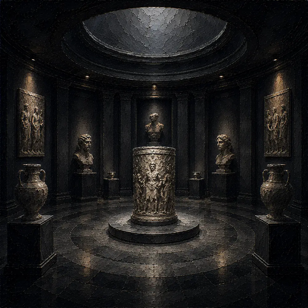 Shadow Constellation Circular Museum Room With One Central Object Black Study Wall Art