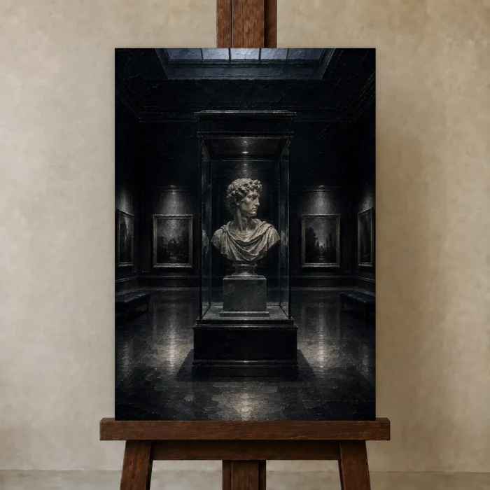 Premium Wall Art Dikey Html Edition – NM3-BLK-SH-V-001 displayed on a studio easel