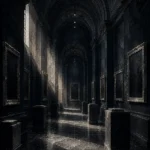 Shadow Threshold Empty Gallery Corridor Lined With Shadowed Plinths Black Home Office Wall Art