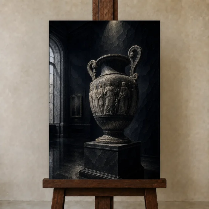 Premium Wall Art Dikey Html Edition – NM3-BLK-SH-V-003 displayed on a studio easel