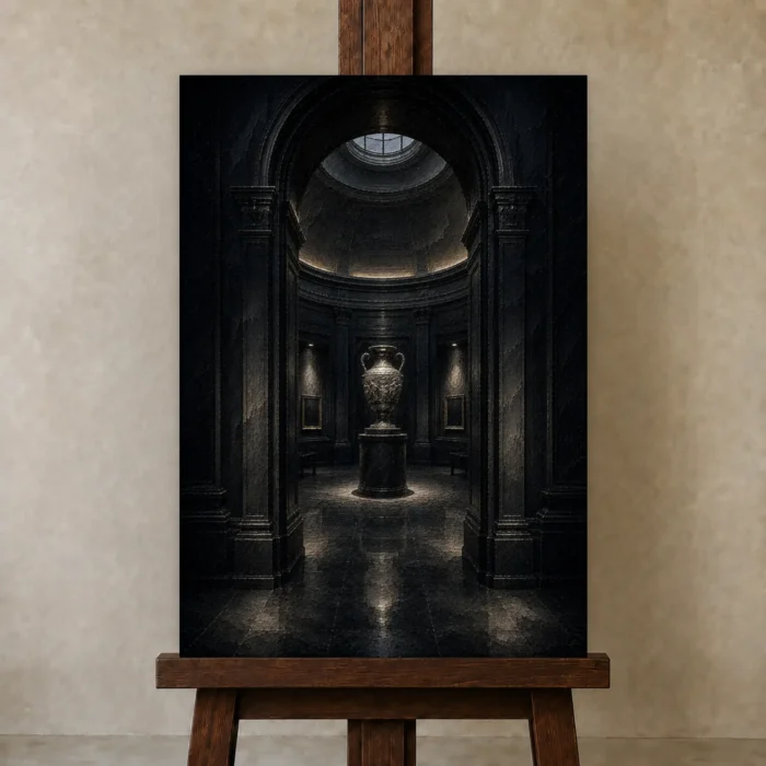 Premium Wall Art Dikey Html Edition – NM3-BLK-SH-V-005 displayed on a studio easel