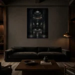 Premium Wall Art Dikey Html Edition – NM3-BLK-SH-V-005 shown in a warm modern interior