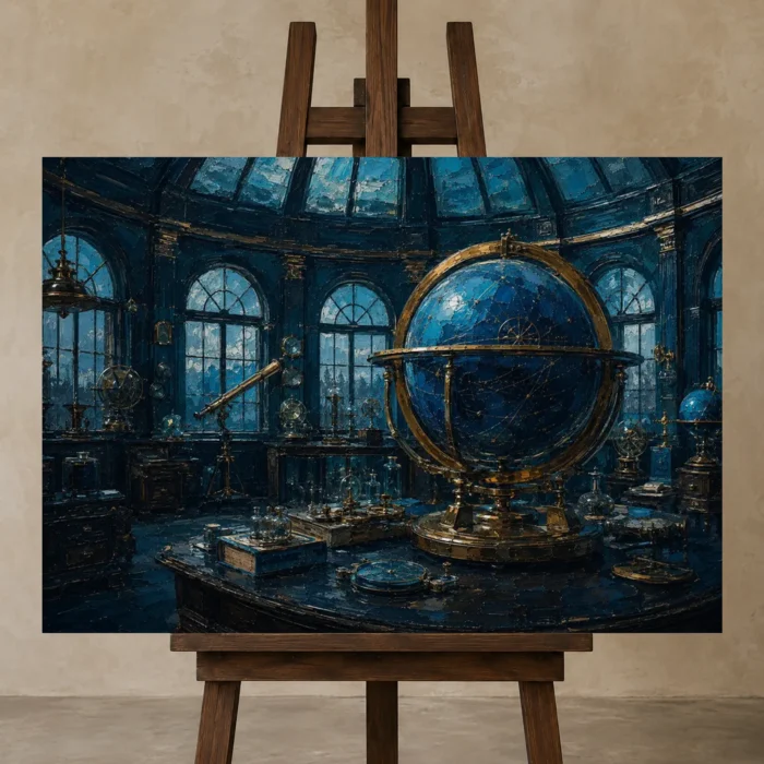 Premium Wall Art Yatay Html Edition – NM3-BLU-AI-H-001 displayed on a studio easel
