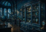 Azure Interlude Cabinet Of Measuring Instruments And Lenses Blue Living Room Wall Art