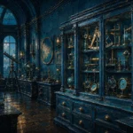 Azure Interlude Cabinet Of Measuring Instruments And Lenses Blue Living Room Wall Art