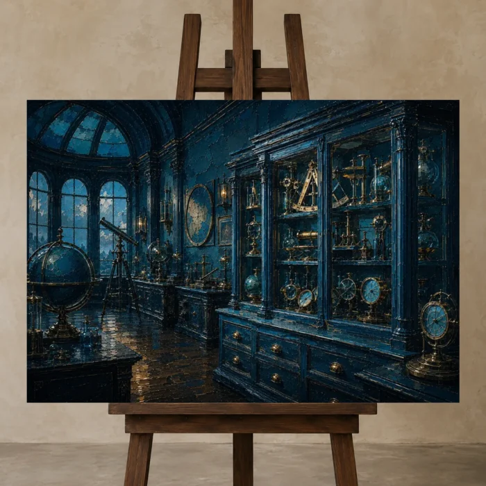 Premium Wall Art Yatay Html Edition – NM3-BLU-AI-H-004 displayed on a studio easel