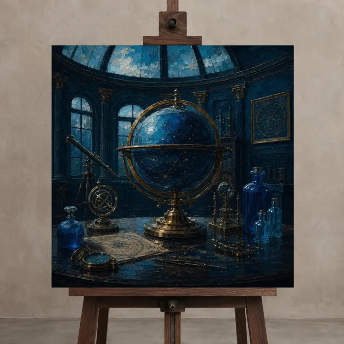 Premium Wall Art Kare Html Edition – NM3-BLU-AI-S-001 displayed on a studio easel