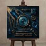 Premium Wall Art Kare Html Edition – NM3-BLU-AI-S-002 displayed on a studio easel
