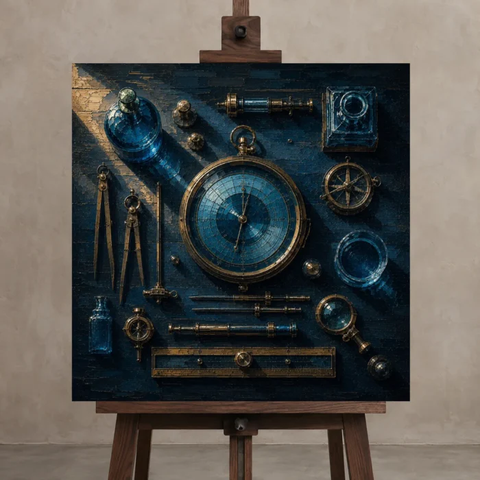 Premium Wall Art Kare Html Edition – NM3-BLU-AI-S-002 displayed on a studio easel