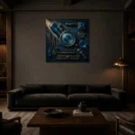 Premium Wall Art Kare Html Edition – NM3-BLU-AI-S-002 shown in a warm modern interior