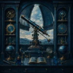 Azure Ritual Precision Telescope Aimed Through An Open Dome Blue Home Office Wall Art