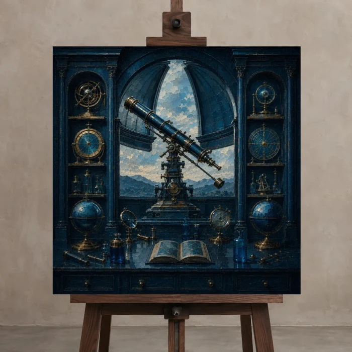 Premium Wall Art Kare Html Edition – NM3-BLU-AI-S-003 displayed on a studio easel