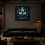 Premium Wall Art Kare Html Edition – NM3-BLU-AI-S-003 shown in a warm modern interior
