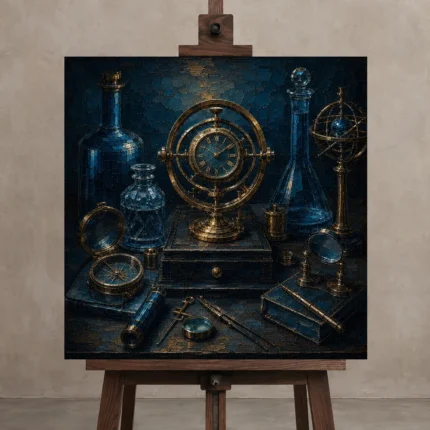 Premium Wall Art Kare Html Edition – NM3-BLU-AI-S-005 displayed on a studio easel