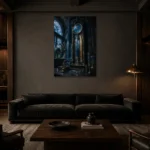 Premium Wall Art Dikey Html Edition – NM3-BLU-AI-V-002 shown in a warm modern interior