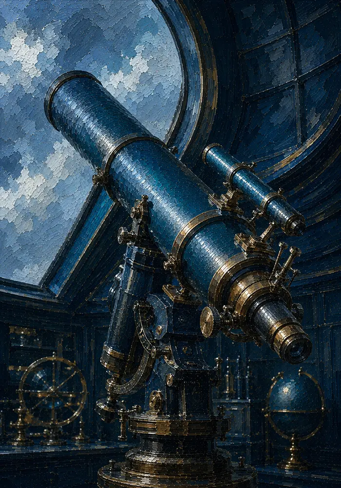 Azure Reliquary Precision Telescope Aimed Through An Open Dome Blue Home Office Wall Art