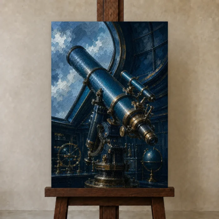 Premium Wall Art Dikey Html Edition – NM3-BLU-AI-V-003 displayed on a studio easel