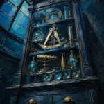 Azure Portrait Cabinet Of Measuring Instruments And Lenses Blue Living Room Wall Art