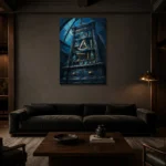 Premium Wall Art Dikey Html Edition – NM3-BLU-AI-V-004 shown in a warm modern interior