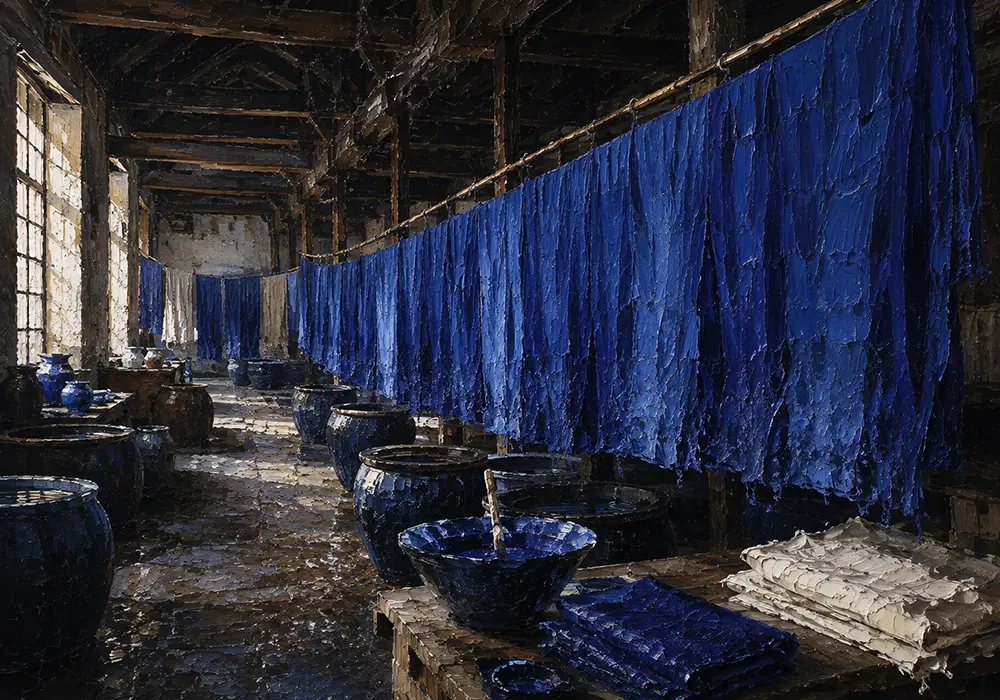 Indigo Procession Long Bolt Of Indigo Fabric Blue Bedroom Wall Art