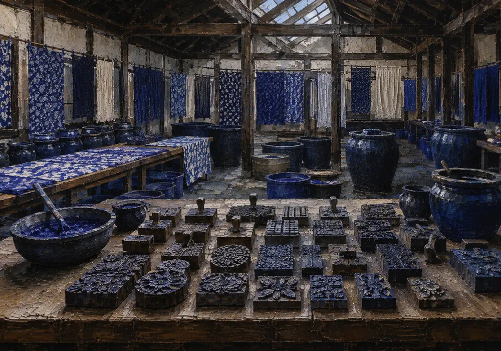 Indigo Chronicle Wooden Printing Blocks Blue Bedroom Wall Art