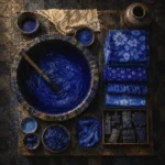 Indigo Emblem Deep Ceramic Dye Vat Blue Living Room Wall Art