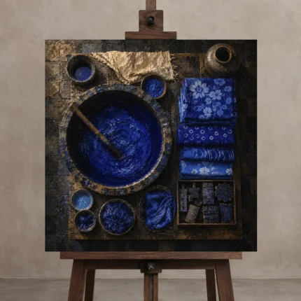 Premium Wall Art Kare Html Edition – NM3-BLU-ID-S-002 displayed on a studio easel