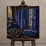 Premium Wall Art Kare Html Edition – NM3-BLU-ID-S-004 displayed on a studio easel