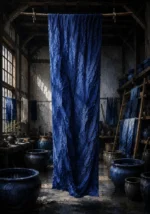 Indigo Sentinel Long Bolt Of Indigo Fabric Blue Bedroom Wall Art