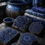 Indigo Reliquary Wooden Printing Blocks Blue Bedroom Wall Art