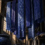 Indigo Portrait Suspended Row Of Patterned Blue Textiles Blue Home Office Wall Art