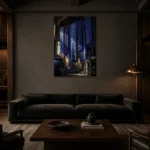 Premium Wall Art Dikey Html Edition – NM3-BLU-ID-V-004 shown in a warm modern interior