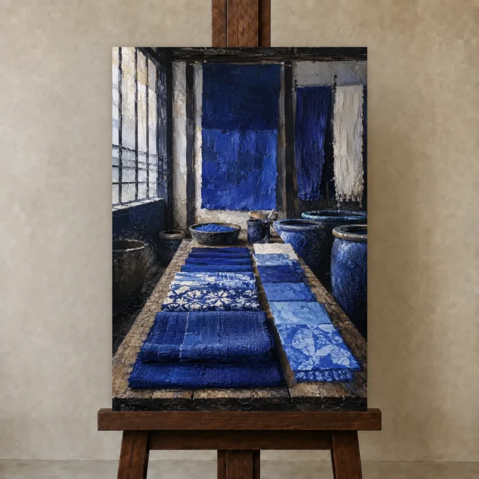 Premium Wall Art Dikey Html Edition – NM3-BLU-ID-V-005 displayed on a studio easel